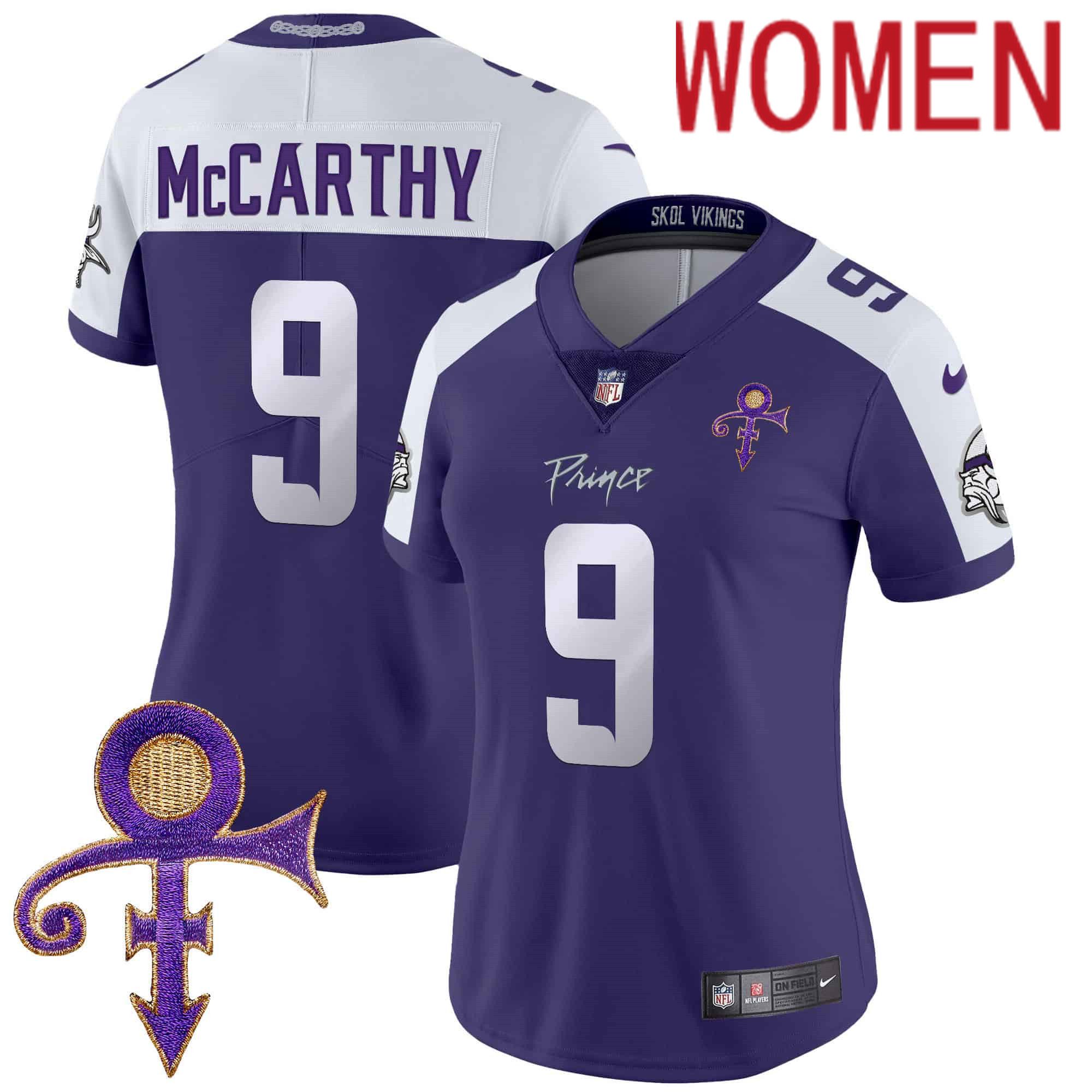 Women Minnesota Vikings #9 Mccarthy Purple 2024 Nike Prince Vapor Limited NFL Jersey